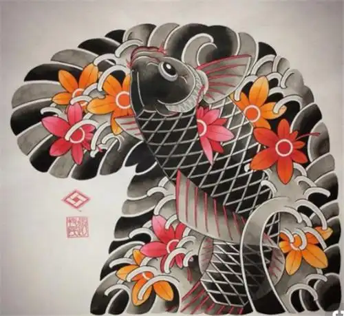 老传统半甲鲤鱼纹身图案_重庆本期特价纹身