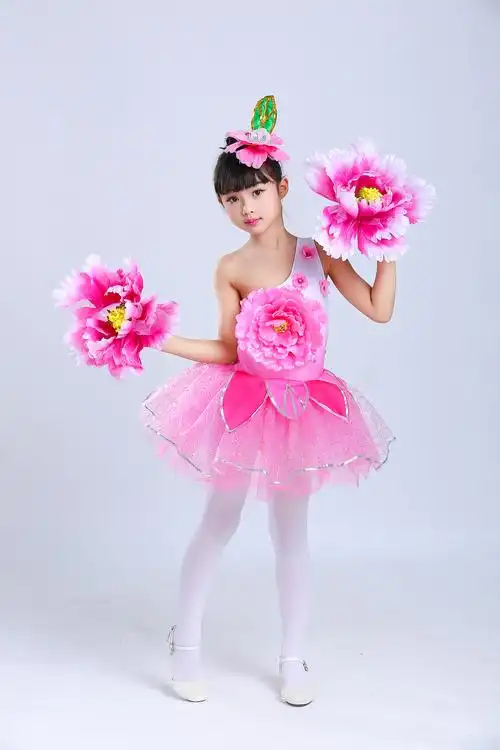儿童新款花瓣裙演出服桃花朵朵开舞蹈服装少儿扇子舞表演服茉莉花