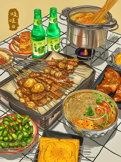 ipad画画线稿风食物插画烤串烧烤