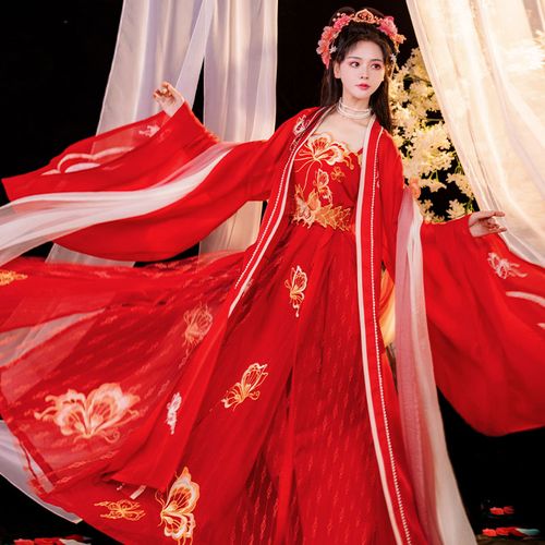 古装女仙女飘逸清新淡雅红色凤歌鸾汉服中国风套装已售45新品淘宝