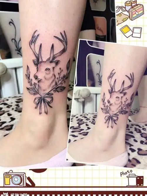 女生脚踝清新小鹿_纹身图案手稿图片_陈高峰的纹身作品集