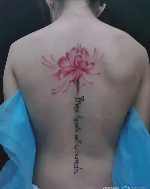 彼岸花纹身图片背部新传统水彩纹身图案