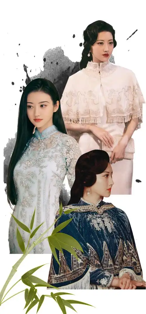 景甜出场时所穿的一袭白色旗袍,花纹考究,珍珠流苏,随着她的步伐轻轻