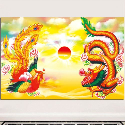 龙凤呈祥图百财纳福财源滚滚风水自粘壁画百鸟朝凤图龙飞凤舞挂画