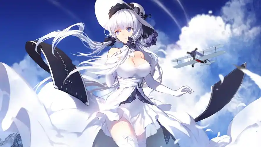 天空女生帽子白色裙子二次元动漫美女壁纸