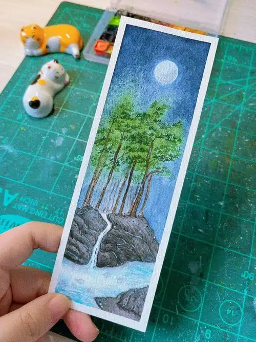 古风水彩书签松泉月石诗词风景系列24