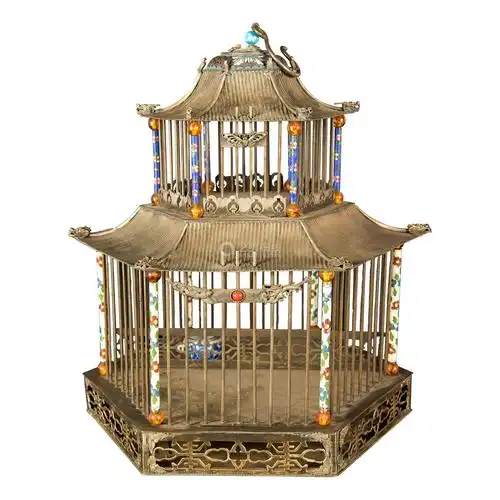 清"内府监制"款嵌银宫廷鸟笼