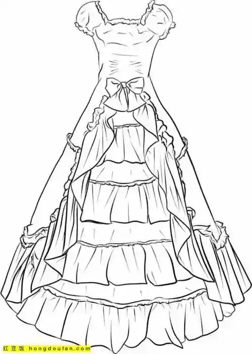 12张女孩子们最爱的长裙t恤时尚卡通涂色简笔画-红豆饭小学生简笔画