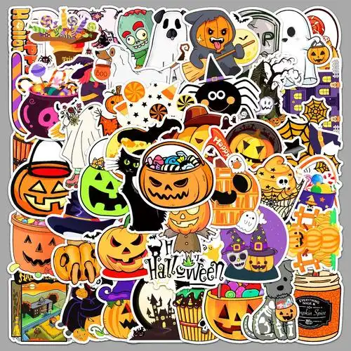 50张万圣节涂鸦个性跨境卡通节日创意装饰手机壳行李箱贴纸防水