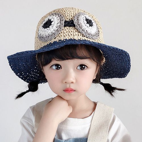 儿童帽子夏季草帽薄款男女童可爱超萌宝宝遮阳帽防晒太阳帽渔夫帽