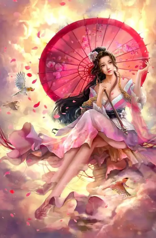 2k手机中国风古装3d古风美女飞鸟 花瓣 雨伞超高清壁纸 - 国产动漫