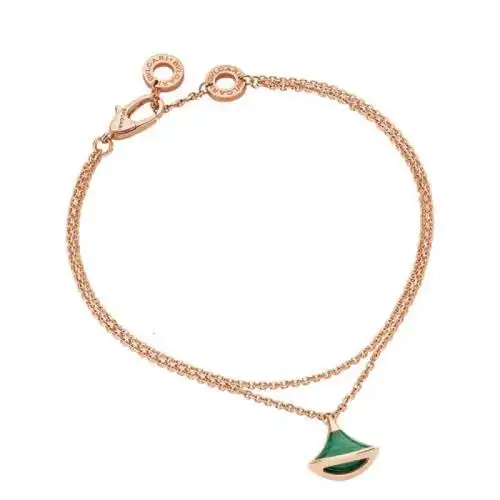 bvlgari宝格丽divasdream系列18k金玫瑰金镶嵌孔雀石扇形手链358354