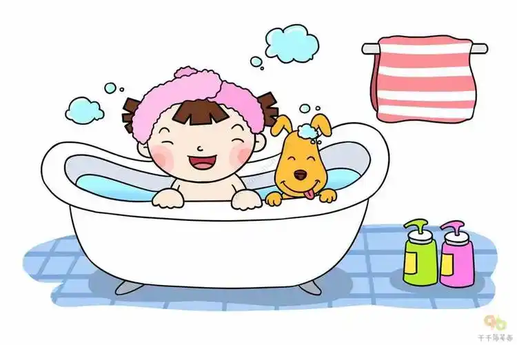 我和狗狗一起洗澡简笔画_儿童画简笔画