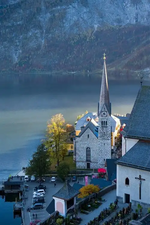 哈尔斯塔特,山脉,湖泊,阿尔卑斯山,镇 3840x2160 uhd 4k 高清壁纸