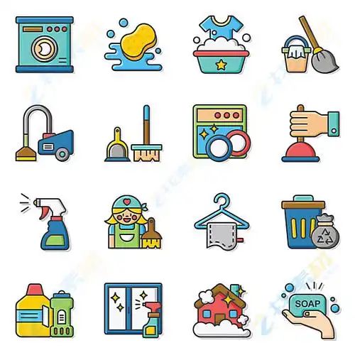 趣味家庭清洁物品图标矢量素材下载