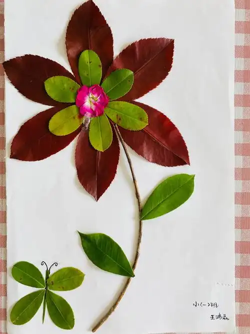 中津幼儿园小一班亲子手工——"我眼中的秋天"树叶贴画