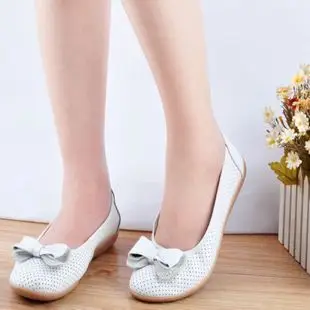 归途真皮女鞋牛筋底平跟单鞋女豆豆鞋妈妈鞋驾车鞋