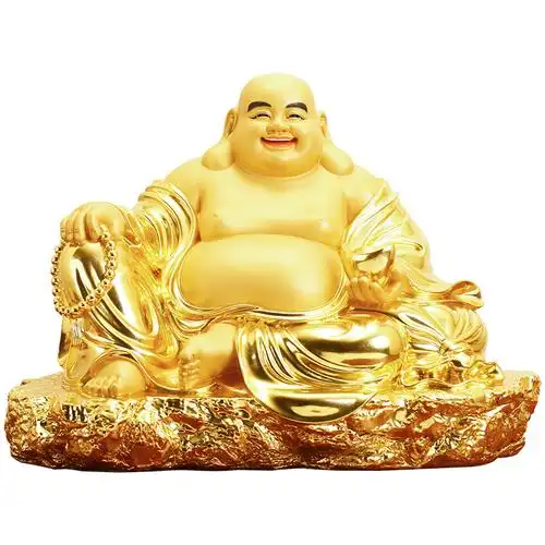 弥勒纯铜贴金佛像招财大肚菩萨笑佛家用摆件摆件