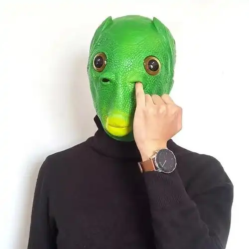 抖音绿头鱼头套面具可爱搞怪搞笑沙雕鱼头怪绿怪怪鱼人网红万圣节