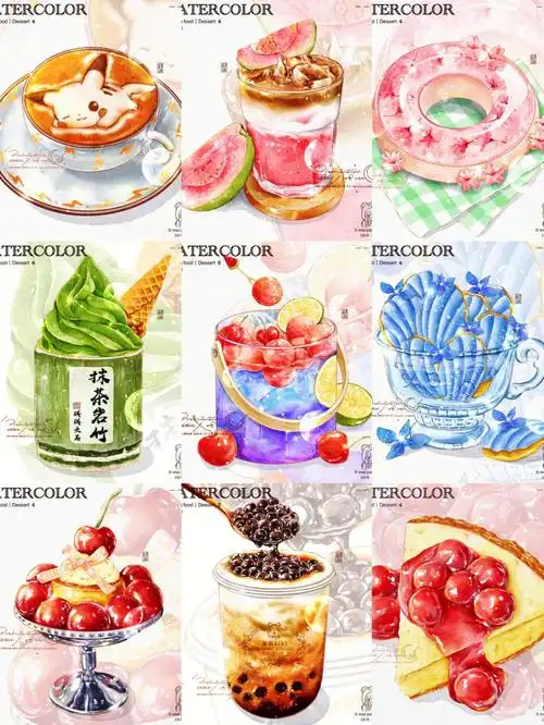 春日甜品下午茶966宫格ipad水彩美食78