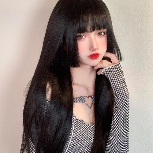 公主切假发全头假发片一刀切公主切姬发式女长发自然日系黑色直发