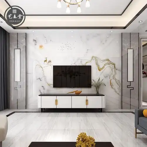 现代简约_3d现代简约北欧电视背景轻奢金属边框装饰客厅瓷砖背景墙仿