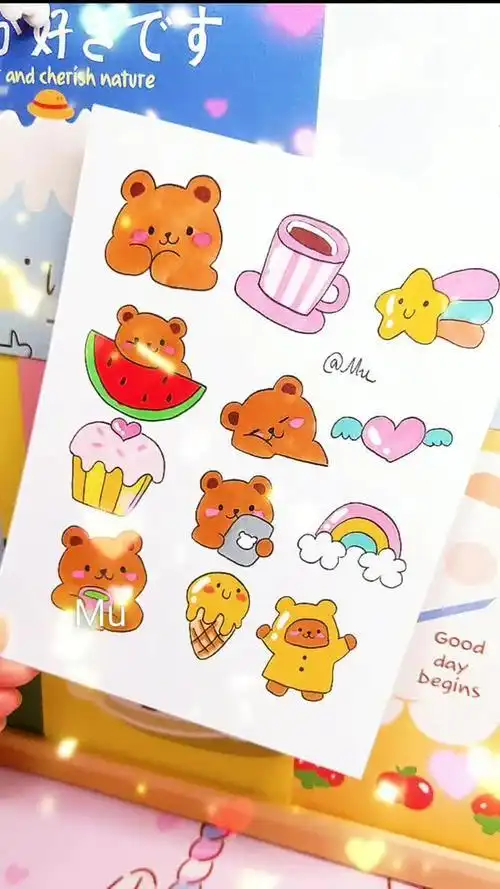 创意手工diy简笔画小熊学起来后面再教你们做成自制贴纸哦
