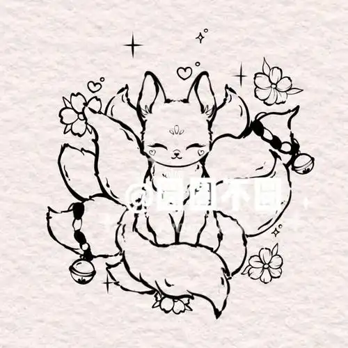 客稿 可爱九尾狐纹身手稿 #纹身手稿
