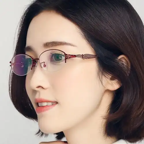成品近视眼镜女超轻半框金属丹阳眼镜架女眼镜框近视女款可配老花