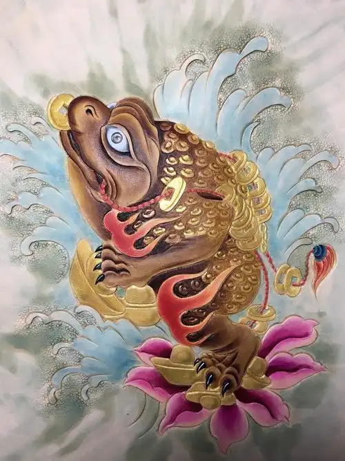 皮雕画送财金蟾