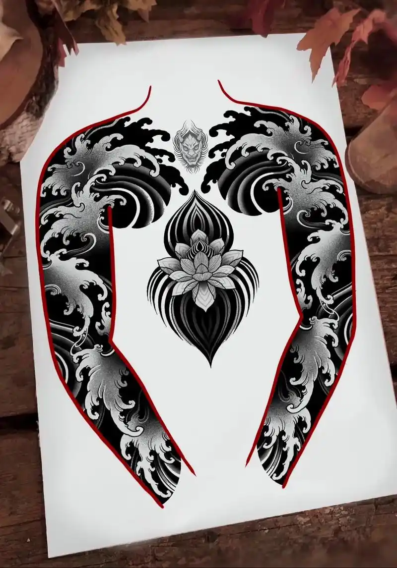 tattoo #纹身手稿设计 #花臂 #浪花纹身 #海浪花 - 抖音