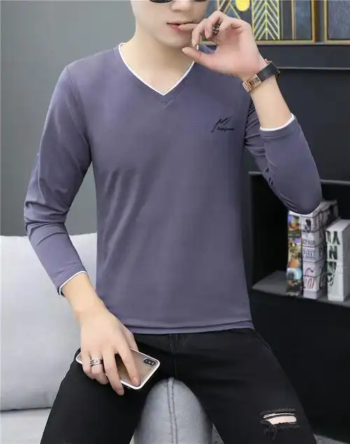 efkgh保暖上装 男士秋衣上衣薄款可外穿纯棉休闲v领长袖秋季保暖内衣