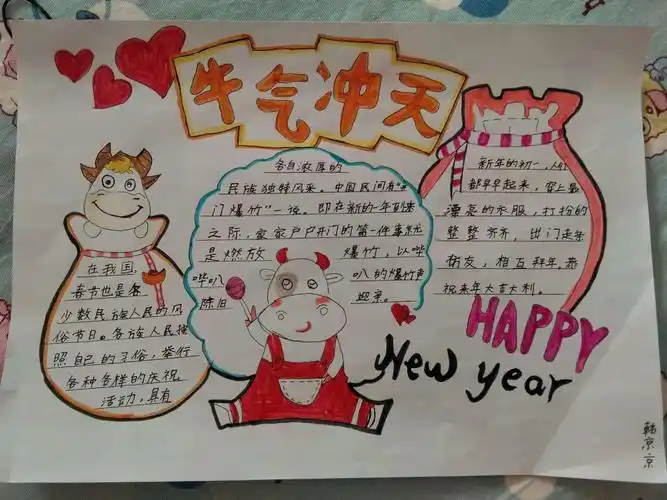 欢欢喜喜过牛年一薛店小学三年级牛年手抄报展示
