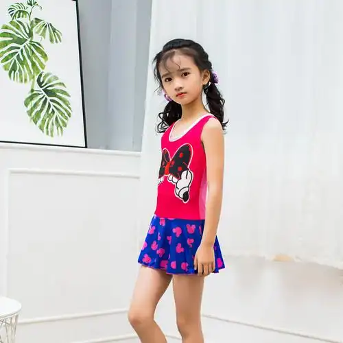 2018新款卡通印花儿童泳衣 女童宝宝比基尼连体温泉泳衣 银1852