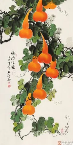 黄艺四尺招财辟邪葫芦画《福禄满堂》