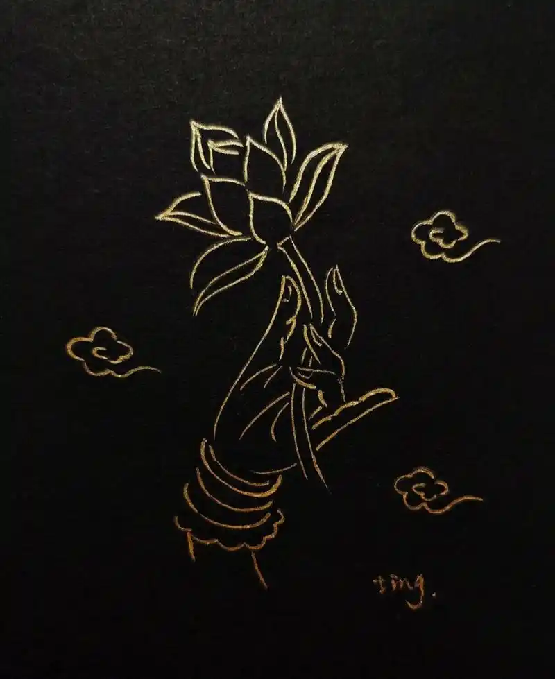 禅意画61佛手莲花