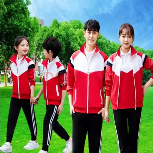 高中小学生三件套春夏秋校服大学生男女班服亲子运动套装 红色三件套