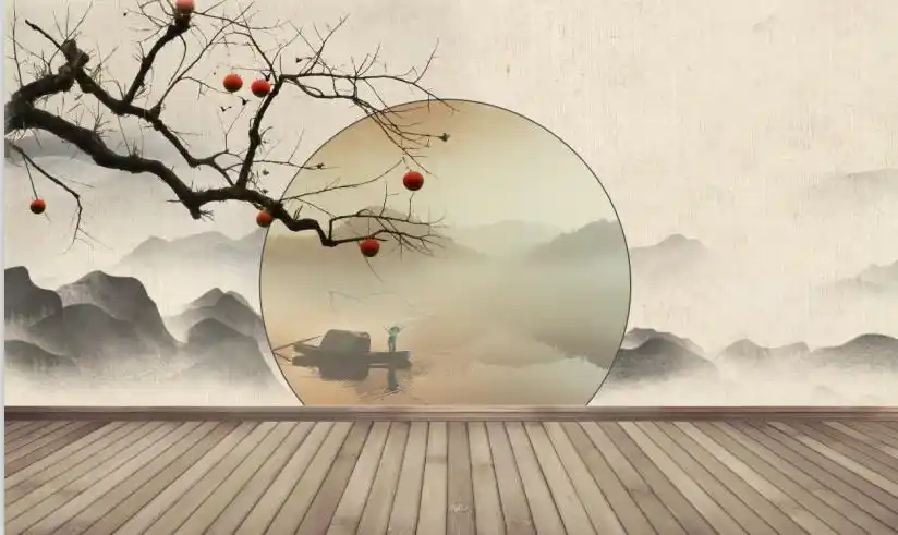 新款3d古风拍照背景布 20网红直播背景墙中式古风养生直播间背景布3d