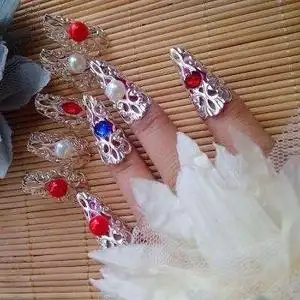 高档仿半妖倾城金银色同款指套新款后宫戒指护甲套古装指甲指环手