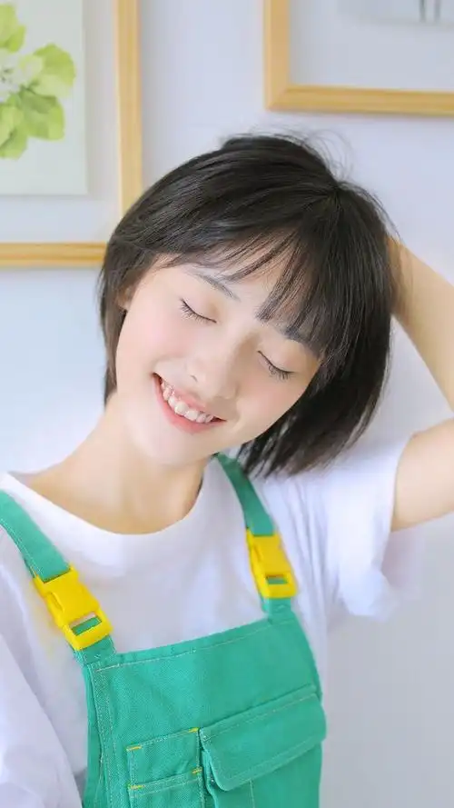 短发美女小清新写真手机壁纸-55壁纸网