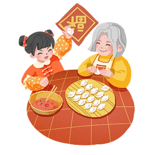 虎年新年场景套图包饺子手绘小清新