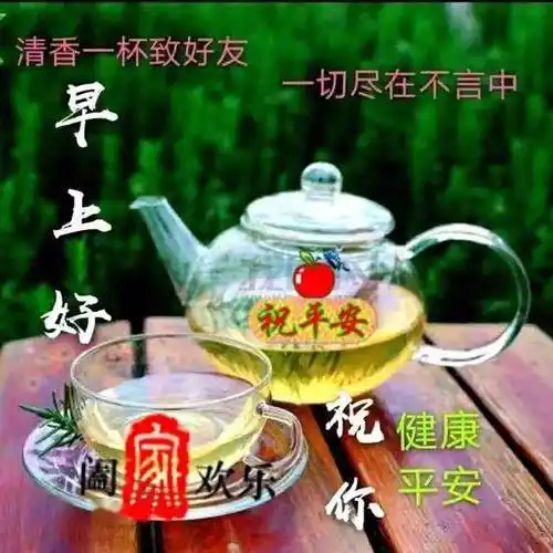 问候朋友早上好表情包图片清茶一杯致好友一切尽在不言中