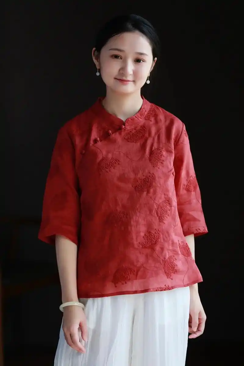 苎麻双层刺绣上衣#国风古韵 #新中式国风 #棉麻女装 #复古 - 抖音