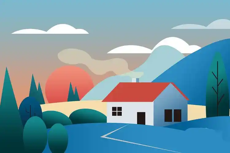 ps山村风景矢量图的画法