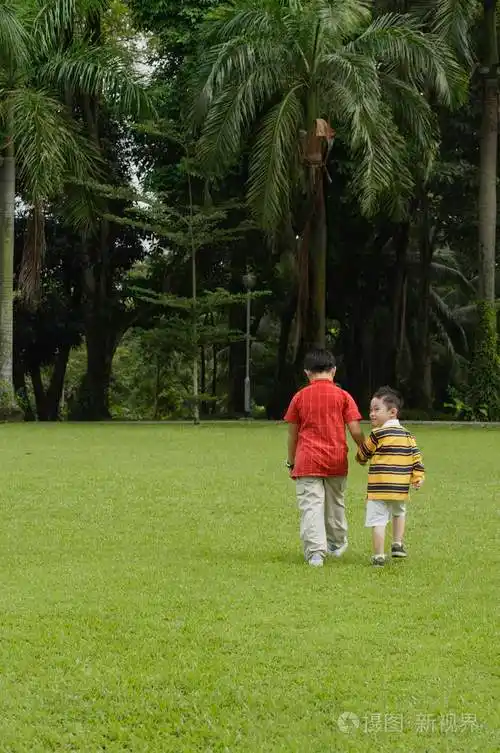 两兄弟在公园散步