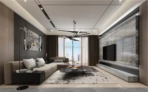 景德镇尚德公馆简约风格120平米设计方案 简约客厅装饰效果图_装信通
