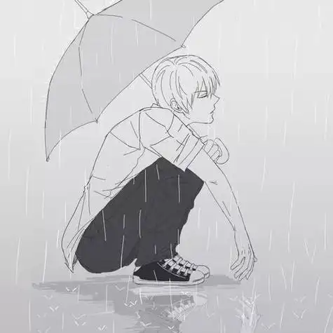 动漫头像下雨打伞男