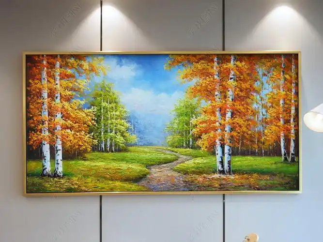 原创白桦树林美景艺术高清装饰油画(横幅)