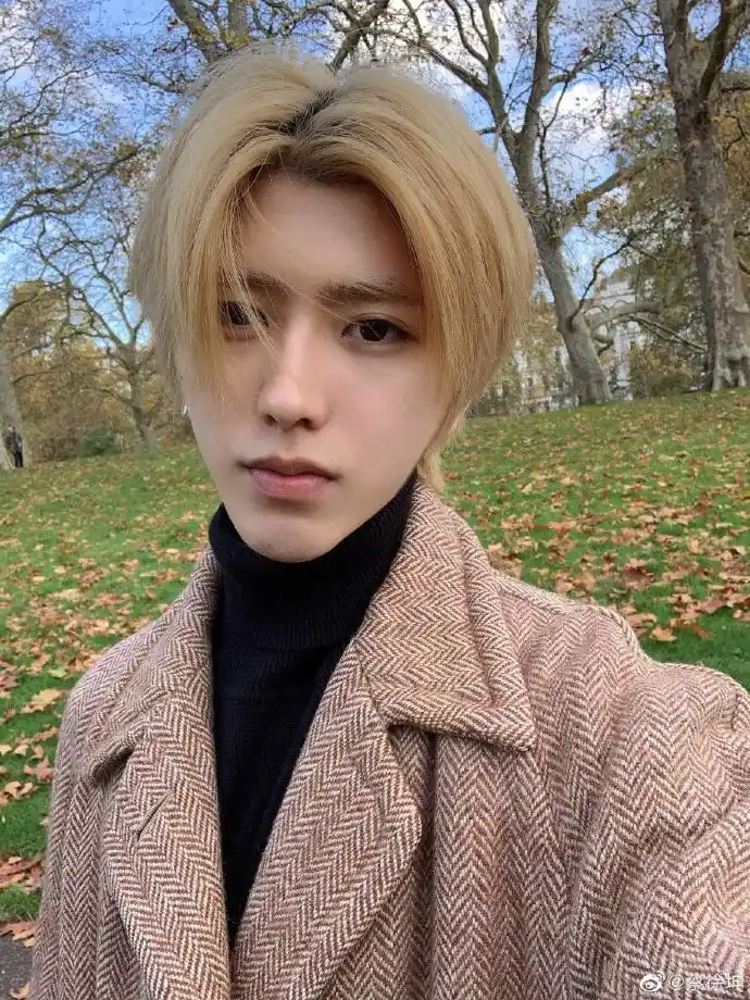 蔡徐坤秋日大片放送 长款咖色外套尽显学生气