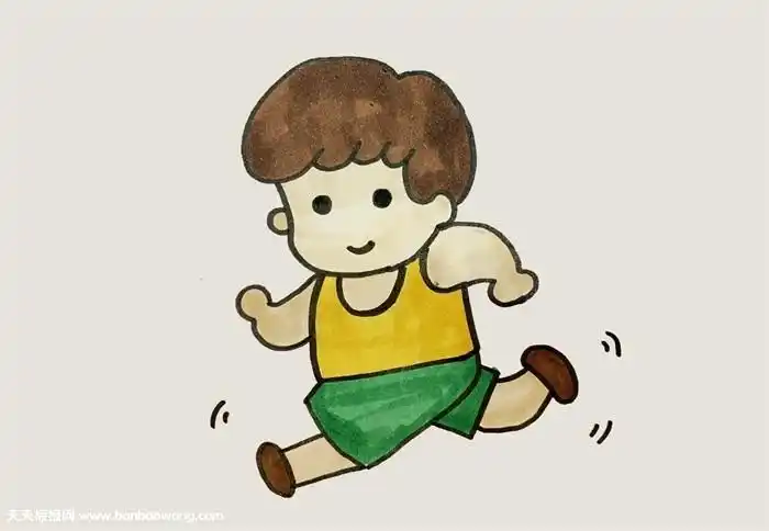 小男孩侧面奔跑全身简笔画